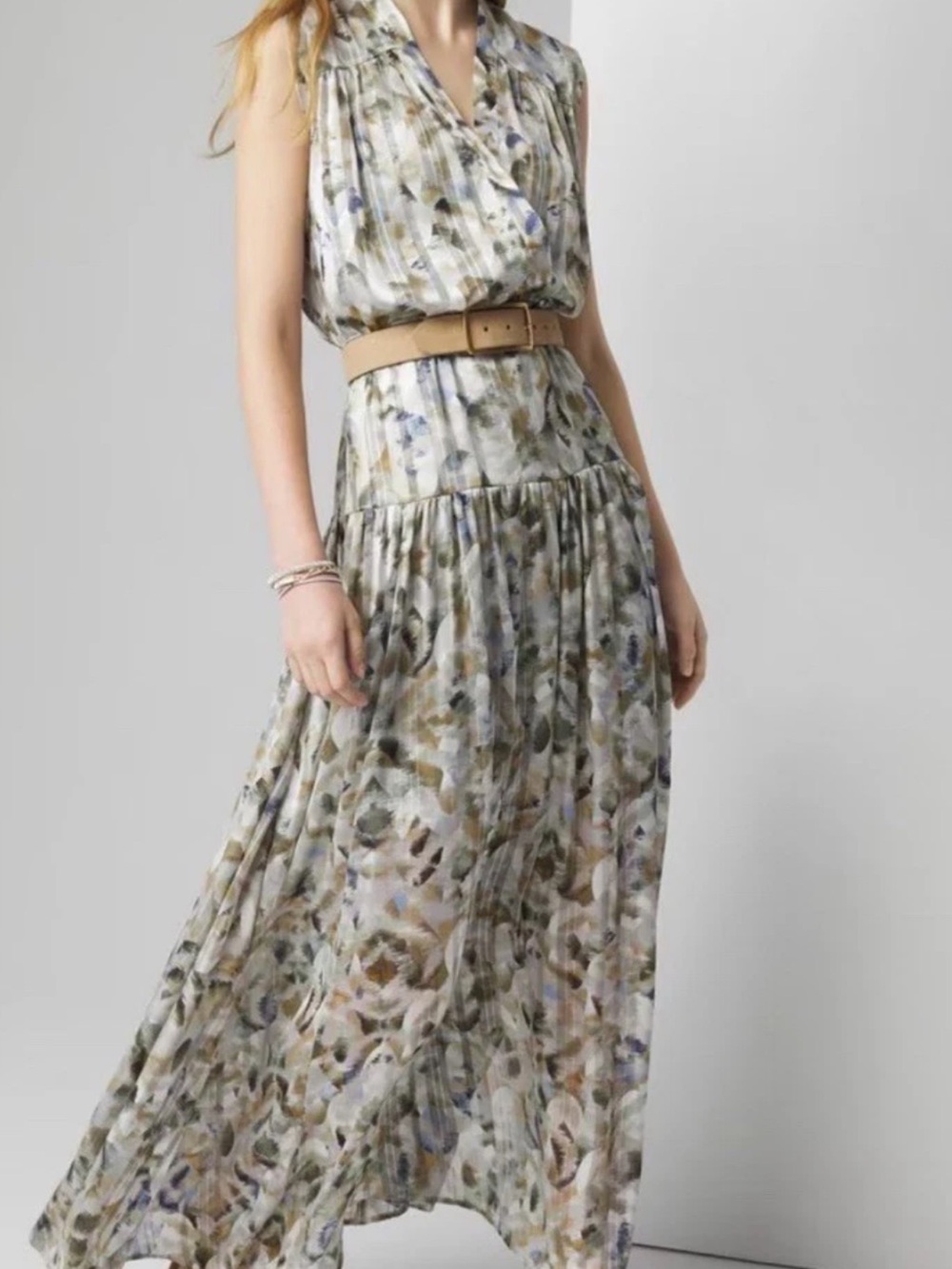 Green Floral WHBM Chiffon Maxi Dress Women’s Dress